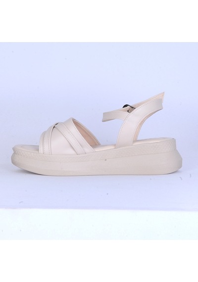 Moda Ayakkabı 147 Ortopedik Kadın Tokalı Sandalet Ayakkabı Krem