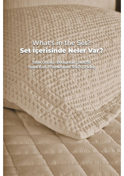 Evlen Home Joy Pamuklu Yatak Örtüsü Seti Çift Kişilik 3 Parça Elyaf Dolgulu Yumuşak Günlük Yıkanabilir Bej