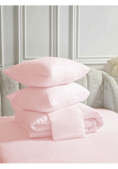 Line Pembe Pamuk Saten Çift Kişilik Nevresim Takımı Lastiksiz Çar
