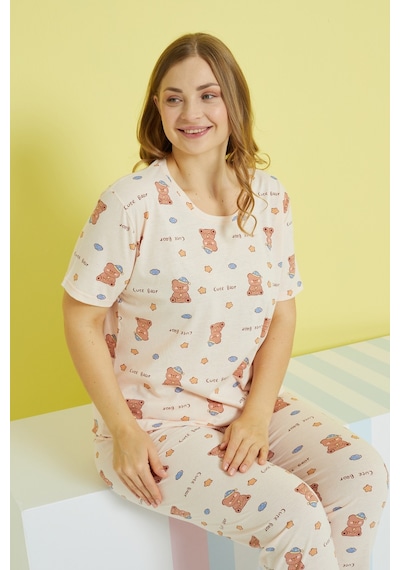Siyah İnci Curve Büyük Beden Battal Boy Örme Pijama Takımı 24103617 Çok Renkli