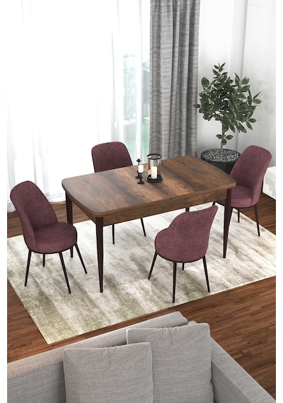Canisa Concept Kor Serisi 70x114 Açılabilir Mutfak Masası Takımı Barok Desen Masa 4 Gül Kurusu Sandalye Masa Barok Sandalyeler Gülkurusu