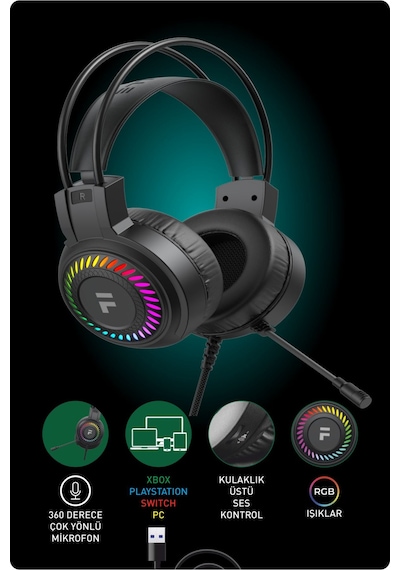 Fashcolle FC8100B 7.1 Virtual Surround RGB Profesyonel Kulak Üstü Oyuncu Kulaklığı