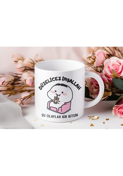Düzelicez İnşallah Kupa Bardak Şu Olaylar Bir Bitsin Temalı Komik Tasarım - Mizahi Bardak Hediye Beyaz