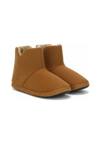 Aur312 Düz Renk İçi Peluşlu Erkek Panduf Ev Botu Ev Ayakkabısı Camel