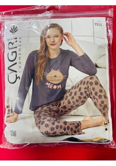 Çağrı Bayan Pijama Takımı-7203 Antrasit - Kahverengi