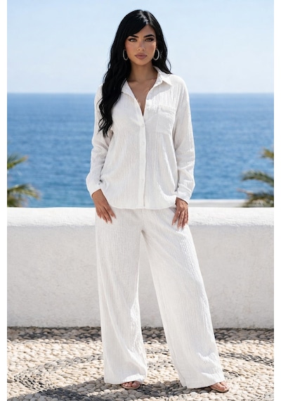 Kadın Trend Gömlek Pantalon Takım Beyaz
