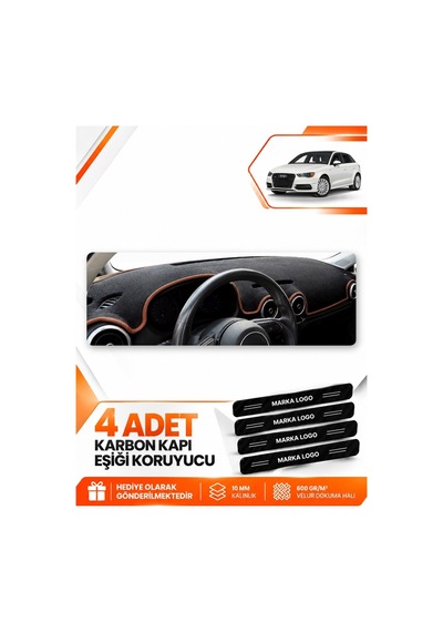 Audi A3 2013-2020 Uyumlu Ön Torpido Koruma Kılıfı Halısı Örtüsü - Siyah Kahverengi