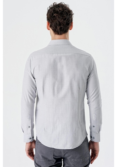 İmza Gri Uzun Kollu Desenli Armürlü Sert Yaka Cepsiz Pamuklu Slim Fit Dar Kesim Gömlek 1004235168-gri Gri