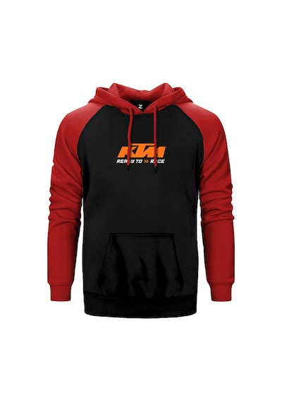 Ktm Ready To Race Text Kırmızı Renk Reglan Kol Kapşonlu Sweatshirt Kırmızı