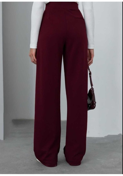 Nevege Butik Kadın Örme Kumaş Full Likralı Beli Cırtlı Palazzo-bordoo Bordo