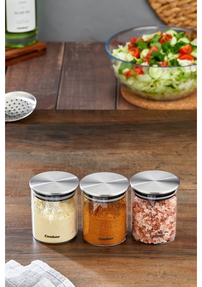 Cooket 3'lü 200 Ml Metal Kapaklı Borosilikat Cam Kavanoz Ckr3894 Şeffaf - Gri