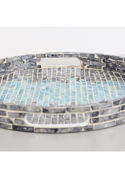 Pure Sedef 35 X4cm. Black/blue Sedefli Mozaik Tepsi Mix