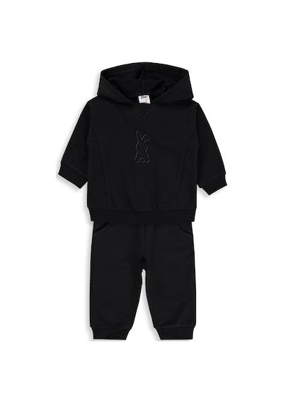 Civil Baby Tavşan Baskılı Kapşonlu Basic 6-18 Ay Takım - Siyah