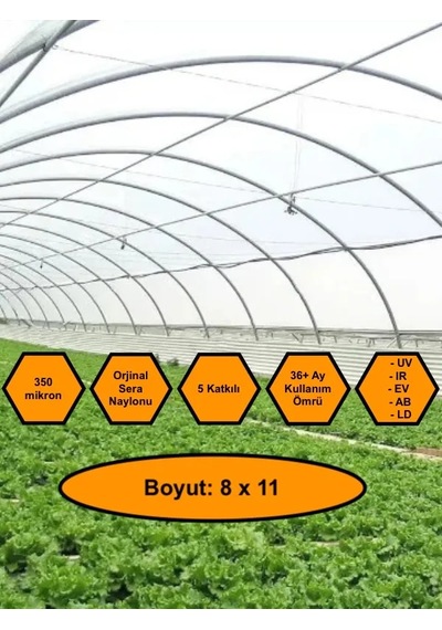 Sera Naylonu, 36 Aylık, 5 Katkılı, 350 Micron 8x11 Şeffaf Sera Örtüsü, Uv Dayanımlı, Ir, Ev, Ab, Ld