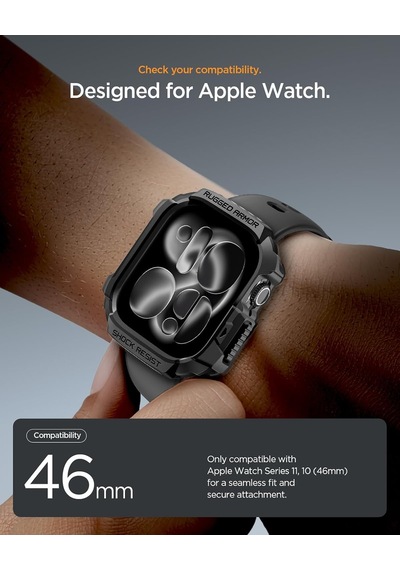 Apple Watch 46mm Seri 11/10 İle Uyumlu Kılıf Rugged Armor 2 Matte Black - Acs10499 Çok Renkli