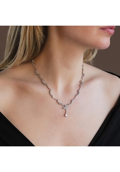 Çiçek Modeli Zirkon Taşlı Gümüş Gerdanlık Gümüş