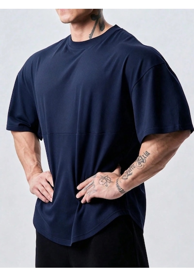Genius Store Genius Erkek Spor Tişört Oversize Fitness & Gym Antrenman Tişörtü Lacivert
