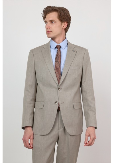 İmza Bej Mono Yaka 6 Drop Comfort Fit Tam Astar Esnek Takım Elbise 1001260167 Koyu Bej