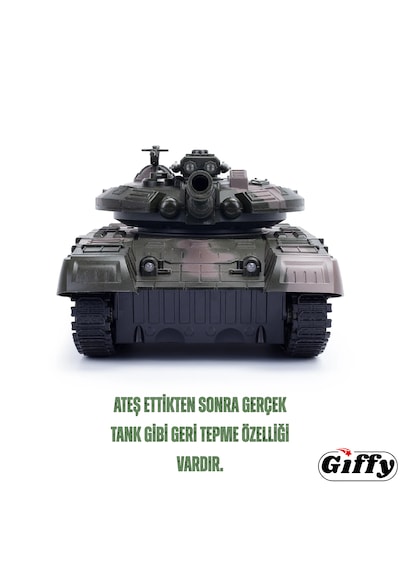 Oyuncak Şarjlı Uzaktan Kumandalı Rc Tank 33 Cm 360 Döner Gövde Işıklı Sesli Atış Efektli Yeşil