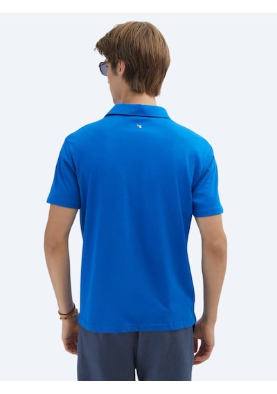 Kip Saks Düz Polo Yaka %100 Pamuk T-shirt Saks