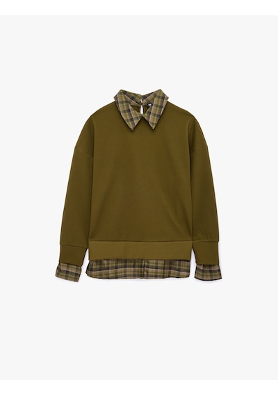 Koton İki Farklı Kumaş Kullanımlı Kombine Uzun Kollu Ekose Gömlek Yaka Sweatshirt Haki 6sak10180ek Koton İki Farklı Kumaş Kullanımlı Kombine Uzun Kollu Ekose Gömlek Yaka Sweatshirt Haki 6sak10180ek