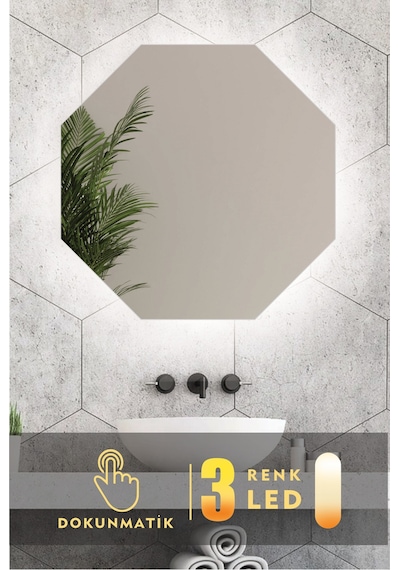 Led Işıklı Sekizgen Banyo Ve Konsol Aynası Beyaz