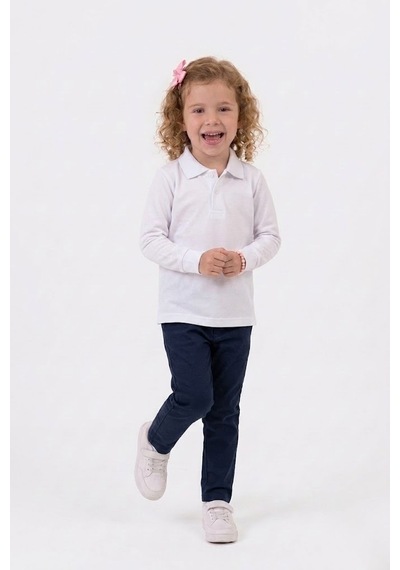 Nacar Store Unisex Çocuk Uzun Kollu Polo Yaka Lakost Okul Tişörtü Beyaz