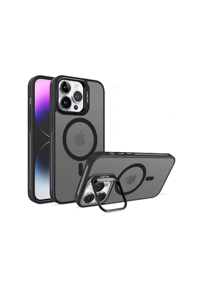 İphone 11 Uyumlu Magsafe Kılıf Mıknatıslı Standlı Darbeye Dayanıklı Mat Şeffaf Arka Kapak Lens Hediyeli Siyah