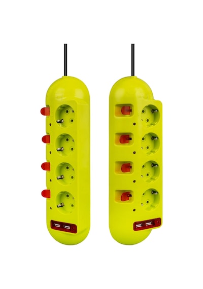 Vea Çift Usb Li 4'lü 1.5 Metre Ayrı Anahtarlı Kablolu Açma Kapama Tuşlu Akım Göstergeli Grup Priz 1.5 M