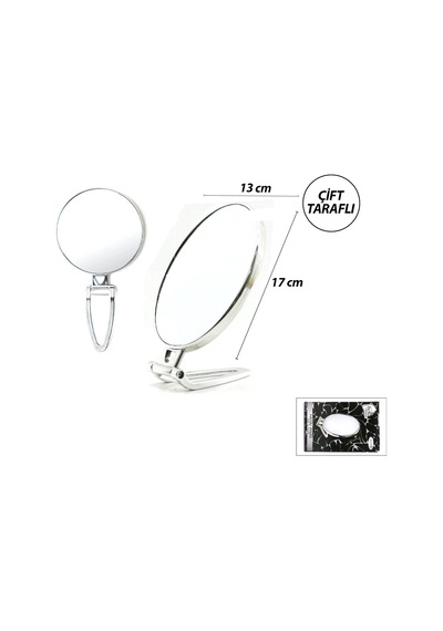 Oval - Gümüş 6.5 Inc 16.5x13cm Makyaj Aynası Çift Taraflı Katlanır Ayaklı Bx40 Açık Gri