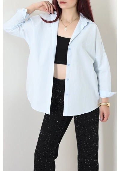 Modi Oversize Poplin Gömlek Bebemavi - 44091.2118. Açik Mavi