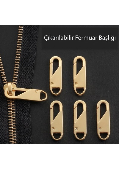 Fermuar Sürgüsü Başlığı Yedeği - Altın Renk 5 Adet
