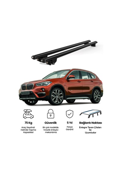 Kanca Bmw X1 2009-2014 Uyumlu Siyah Kilitli Ara Atkı 120cm Port Bagaj Tavan Barı