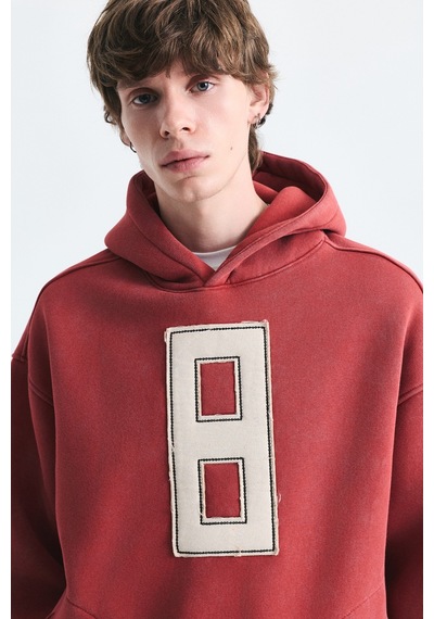 Vamos Numara Baskılı Oversize Sweatshirt Kırmızı