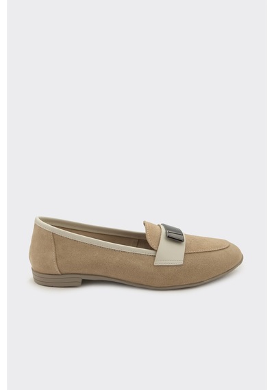 Derinet Hakiki Deri Tokalı Kadın Loafer Bej Süet Bej Süet