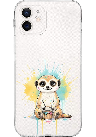 Apple Uyumlu iPhone 12 Mini İle  Splash Mirket Tasarımlı Kamera Korumalı Şeffaf Silikon Kılıf 051h