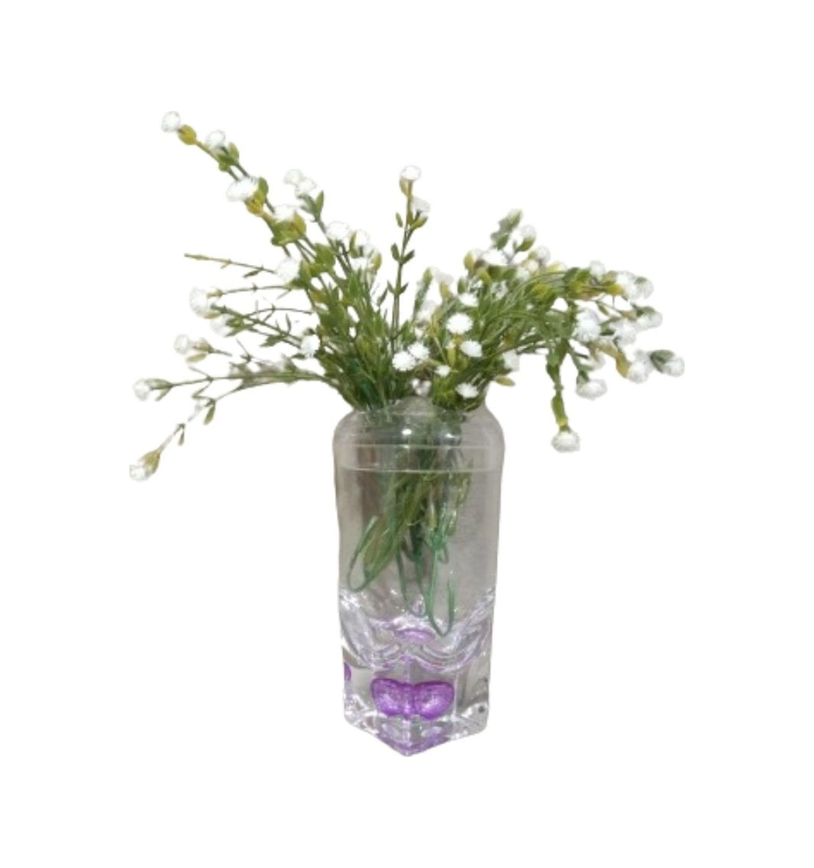 2 Adet Vazo Dahil,vazoda Çiçek,beyaz Yapay Çiçek,vazo Dekoratif Mor Damlalı 6x6x19cm Çok Renkli