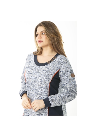 Şans Kadın Büyük Beden Lacivert Süs Düğme ve Kup Detaylı Sweatshirt 65n37121-lacivert Lacivert