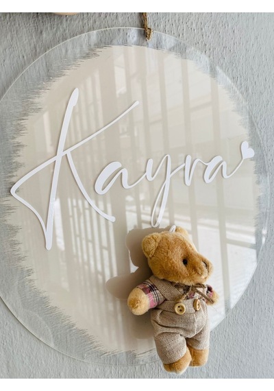 Bebek Kapı Süsü- Pileksi Ayıcıklı Kapı Süsü- Şeffaf Krem