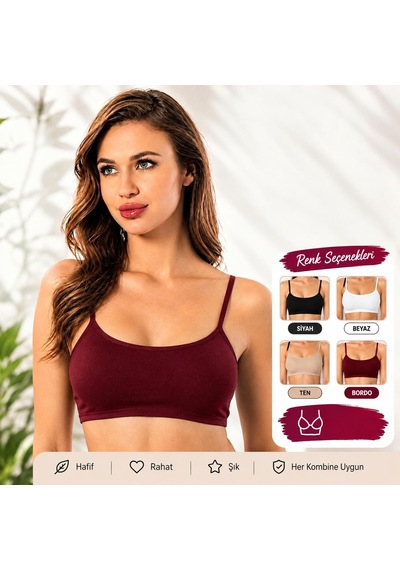 Perafit Kadın 6'lı Paket İnce İp Askılı Pamuklu Likralı Büstiyer Seti Esnek Dikişsiz Rahat Sütyen Crop Atlet İç Giyim Çok Renkli
