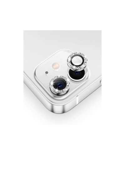 Apple Uyumlu iPhone 12 Mini ile Taşlı Tasarım Temperli Cam Kamera Lens Koruyucu - Gümüş