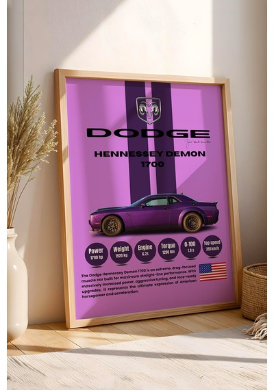 Dodge Hennessey Demon 1700 Tablo - Teknik Özellikli Araba Poster - Çerçeveli Duvar Dekoru Kayın