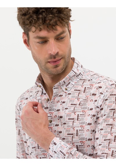 Pierre Cardin Erkek Bej Desenli Gömlek 50269435-vr011 Bej