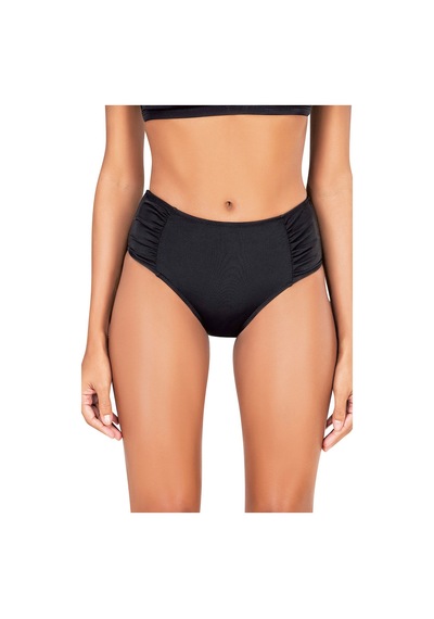 Endeep Kadın Büzgülü Kalın Kenarlı Siyah Bikini Altı Siyah