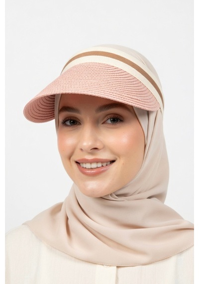 Mollycrush Kadın Toz Pembe Hasır Taç Vizör Tesettür Uyumlu Yazlık Plaj Ve Tenis Şapkası Toz Pembe