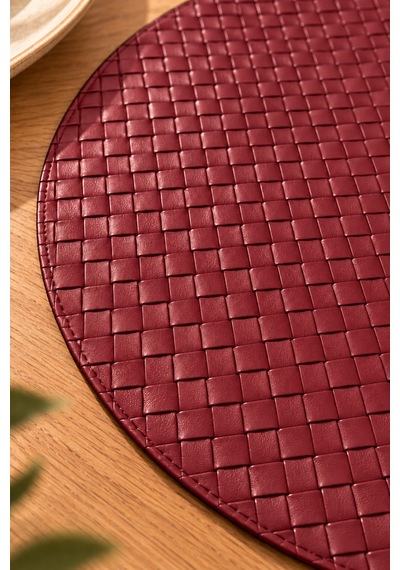 2 Li 38 Cm Yuvarlak Deri Amerikan Servis Supla Örgü Desenli Tabak Altlığı Bordo - 939602924 Bordo
