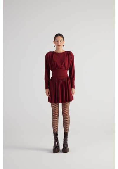Holly Lolly Beli Korse Görünümlü Vatkalı Mini Jade Elbise Bordo