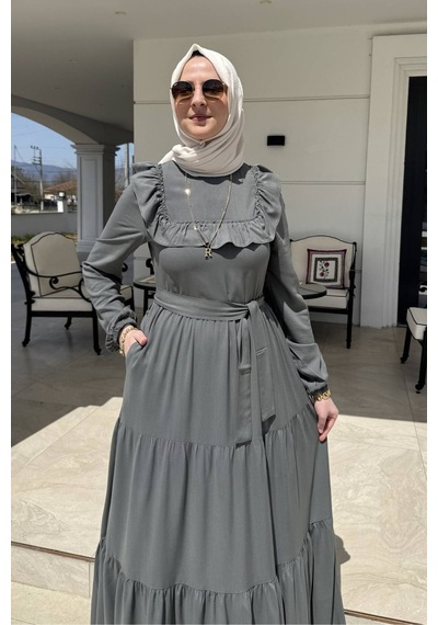 Rabia Şamlı Bade Elbise Küf Yeşili Normal