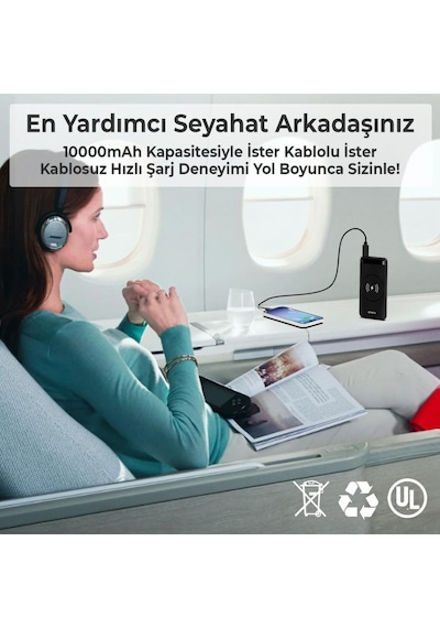 Omars OMWS008 20 W 10000 mAh Kablosuz Led Göstergeli Powerbank Siyah