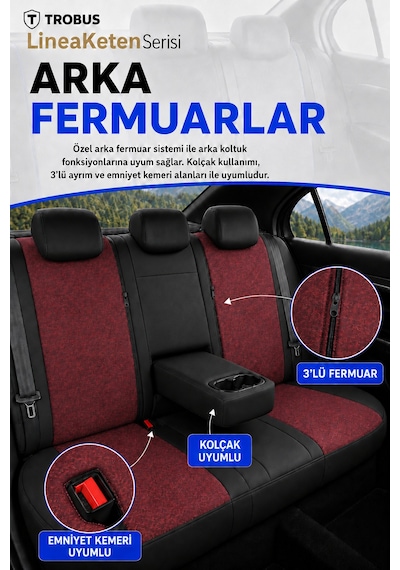 Renault Broadway 1990-2000 Uyumlu Lineaketen Serisi Ortopedik Bordo Siyah Koltuk Kılıfı